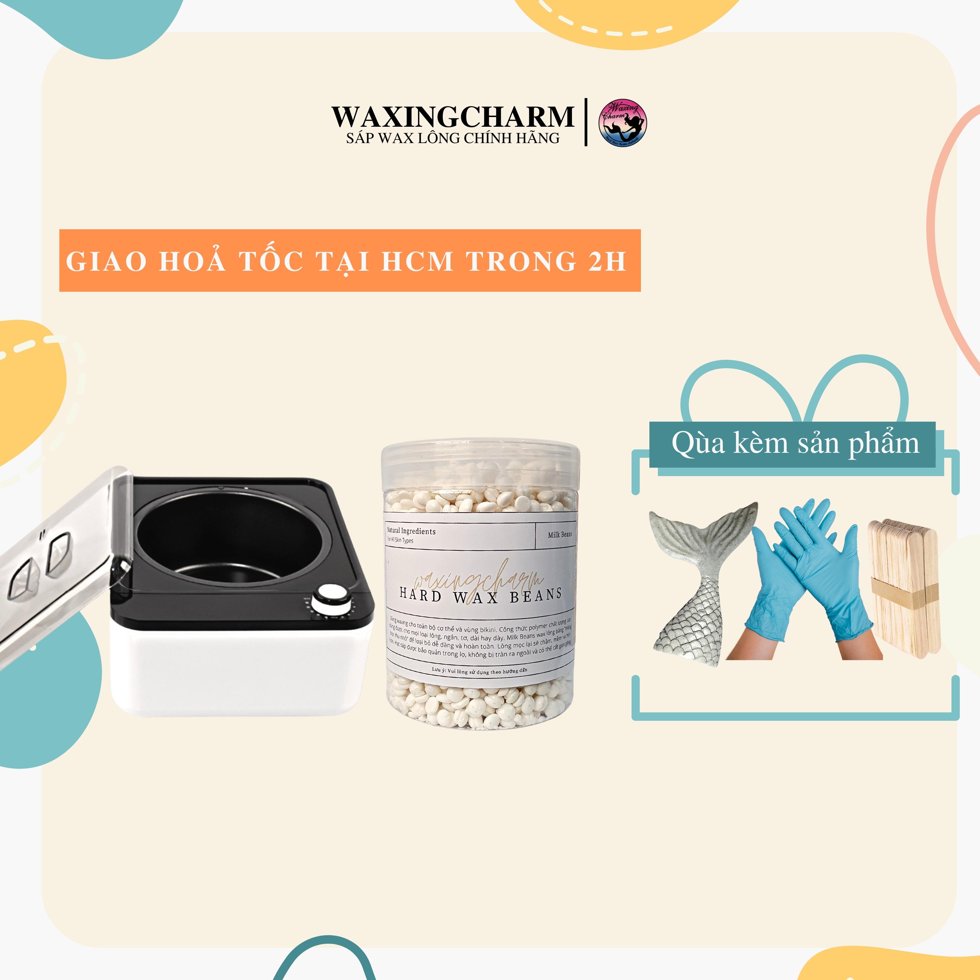 Combo Máy Nấu Sáp Chống Dính và 300gr Sáp Wax Lông Nóng Hard Wax Beans Dành Cho Nách, Body, Bikini Tặng Sáp Đui Cá