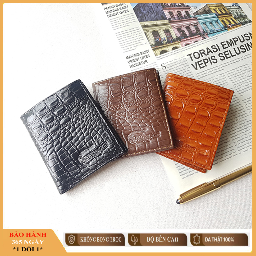 Ví nam da bò họa tiết vân cá sấu CKVD.90S, Kiểu bóp nam dáng đứng nhiều ngăn đựng tiền và thẻ