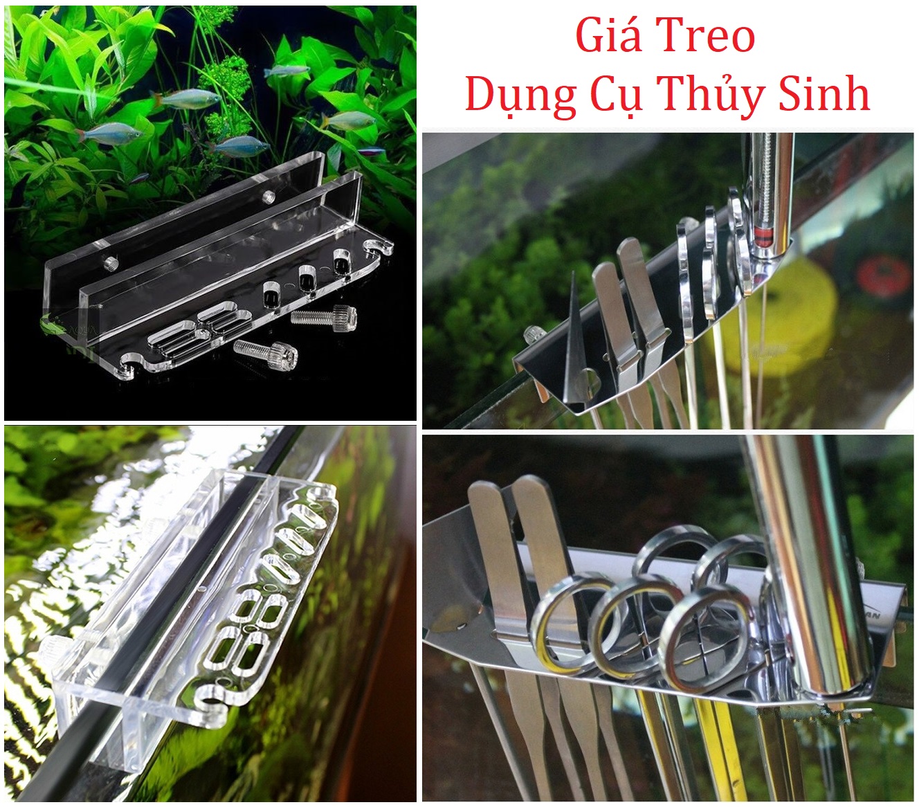 Giá Treo Dụng Cụ Chăm Sóc Cây, Hồ Thủy Sinh, Cá Cảnh, Tép Kiểng Mica Acrylic