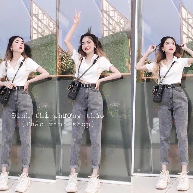 Quần baggy khói trơn FREESHIP Quần baggy jeans nữ trơn màu khói AD51