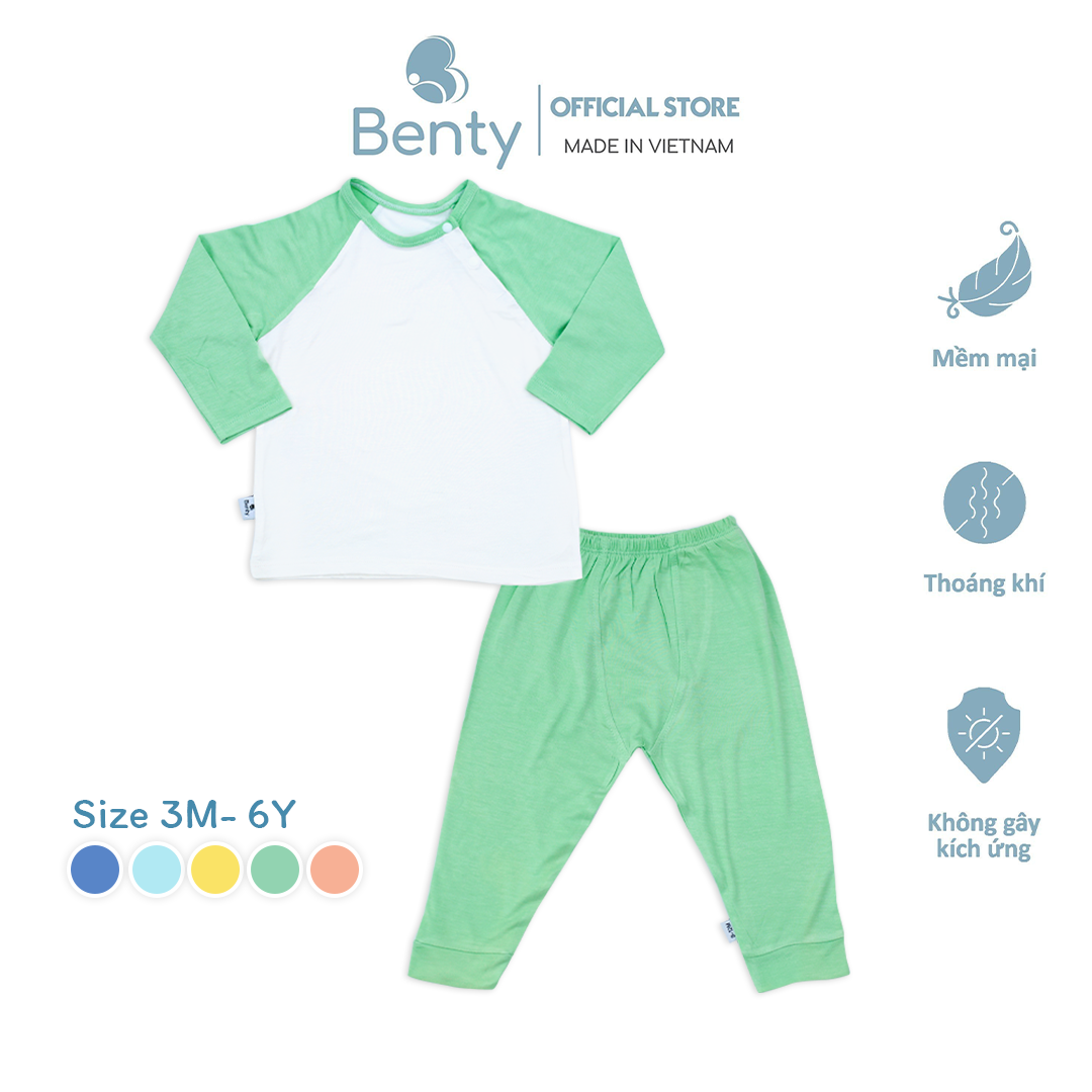 Bộ dài tay cài chéo phối BENTY cotton mềm, mịn, quần áo trẻ em quần dài