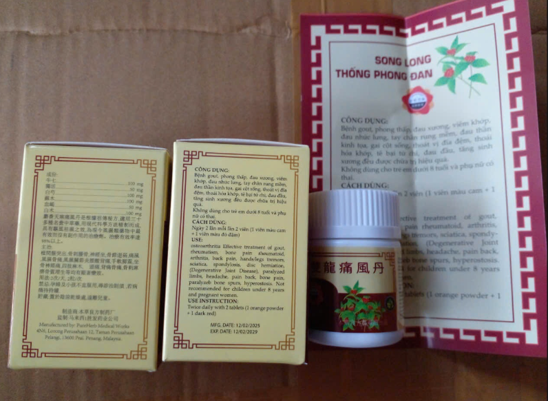  viên uống Song Long Thống Phong Đan hỗ trợ cho người bị gout phong thấp đau xương... 