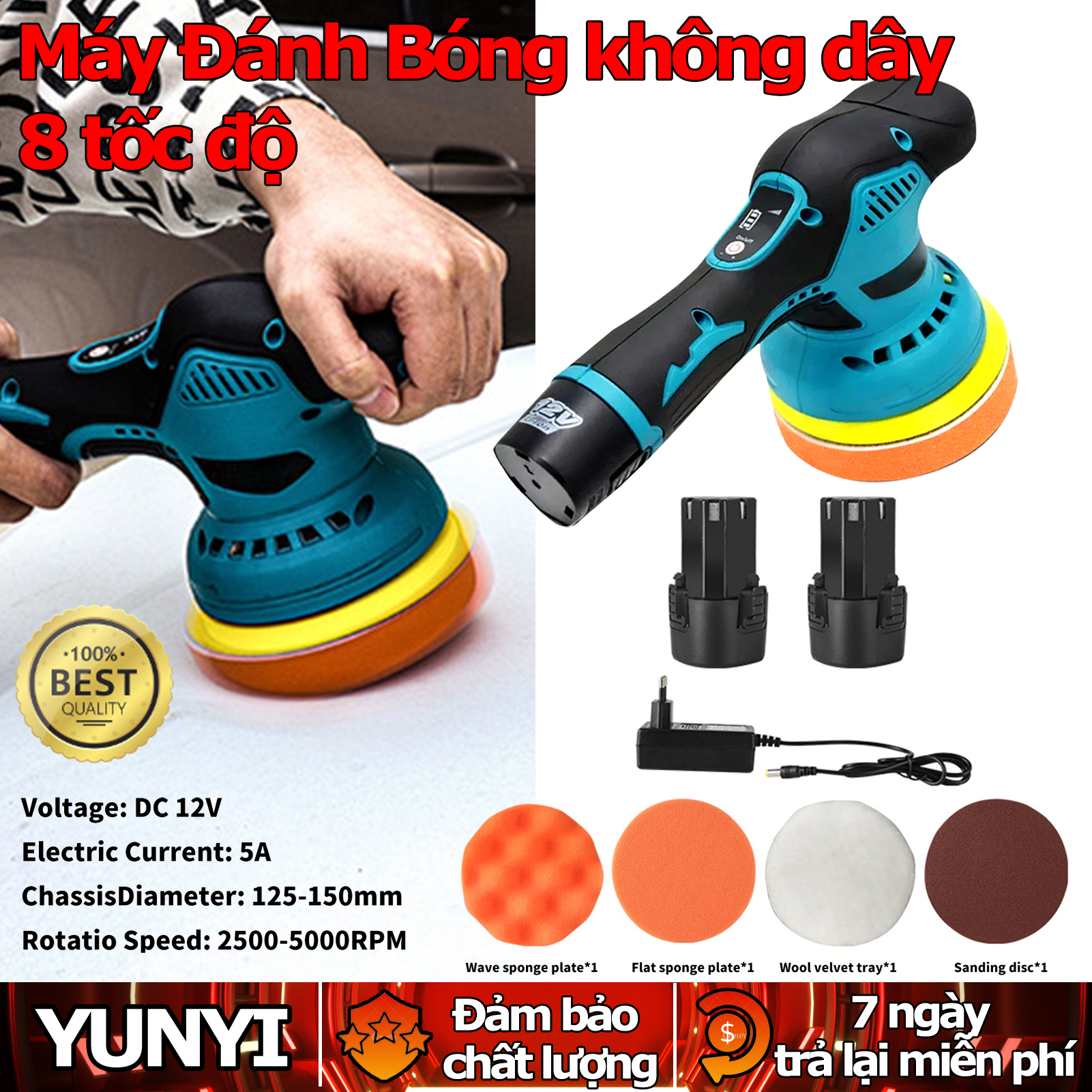 Máy đánh bóng xe ô tô bằng điện sáp - máy đánh bóng xe hơi cầm tay - hàng chất lượng - bảo hành 12 tháng
