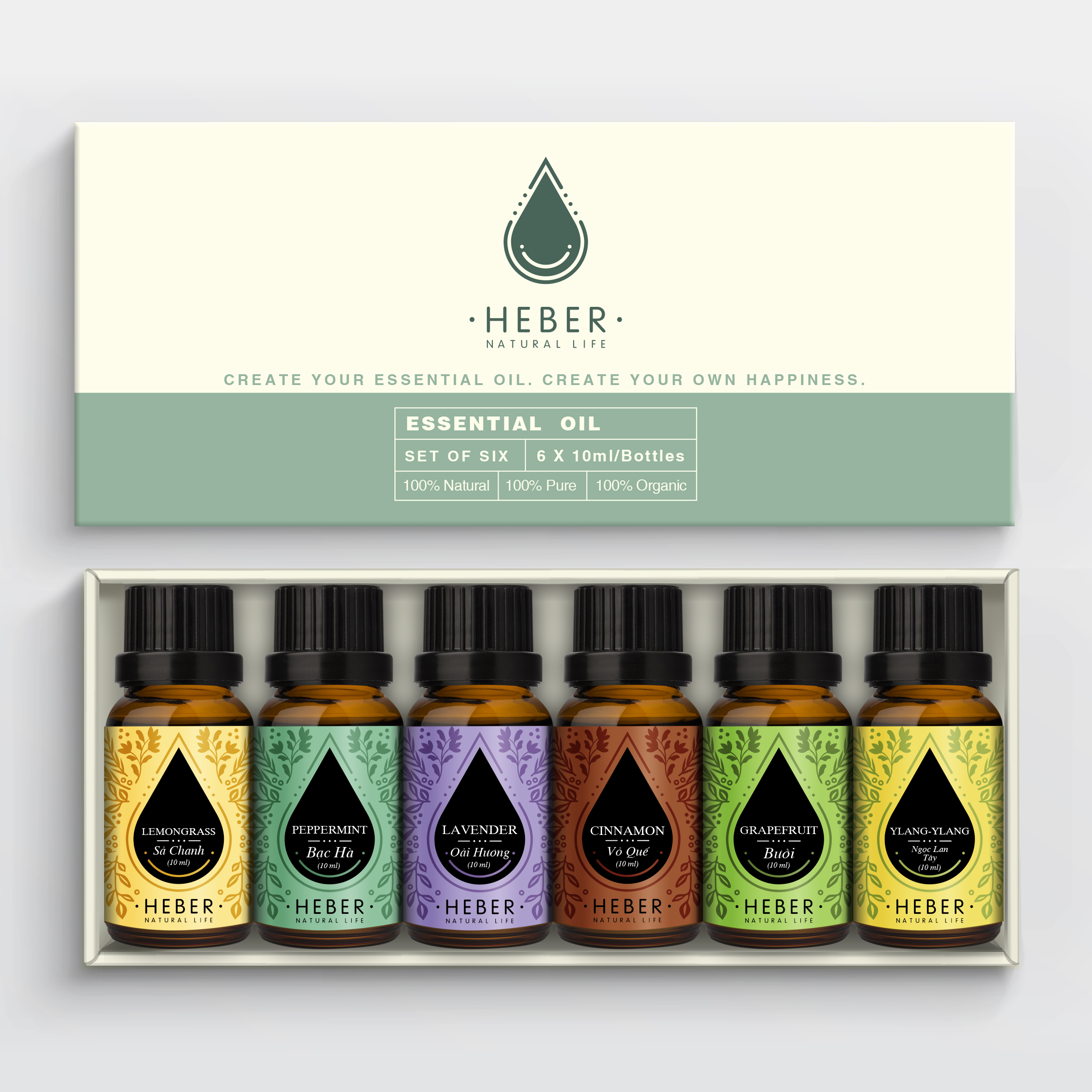 Set 6 Tinh Dầu Heber Vietnam 100% Thiên Nhiên Nguyên Chất Hương Thơm Dịu Bán Chạy Nhất, Cao Cấp Nhập Khẩu, Kiểm Nghiệm Quatest 3, Xông Thơm Phòng