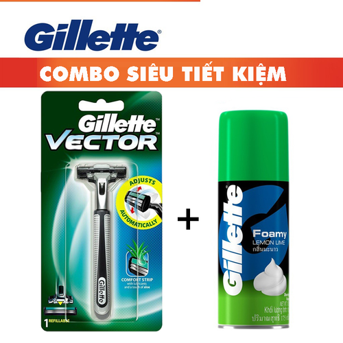 Dao cạo râu Gillette Vector và Bọt cạo râu Gillette 50g