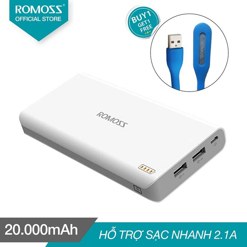 Pin sạc dự phòng 20.000mah romoss sense 6 tặng đèn led cổng usb romoss - hãng phân phối chính thức