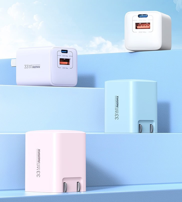 Củ sạc nhanh 33w remax rp u25 có 2 cổng type-c và usb với chân gập gọn 90 độ