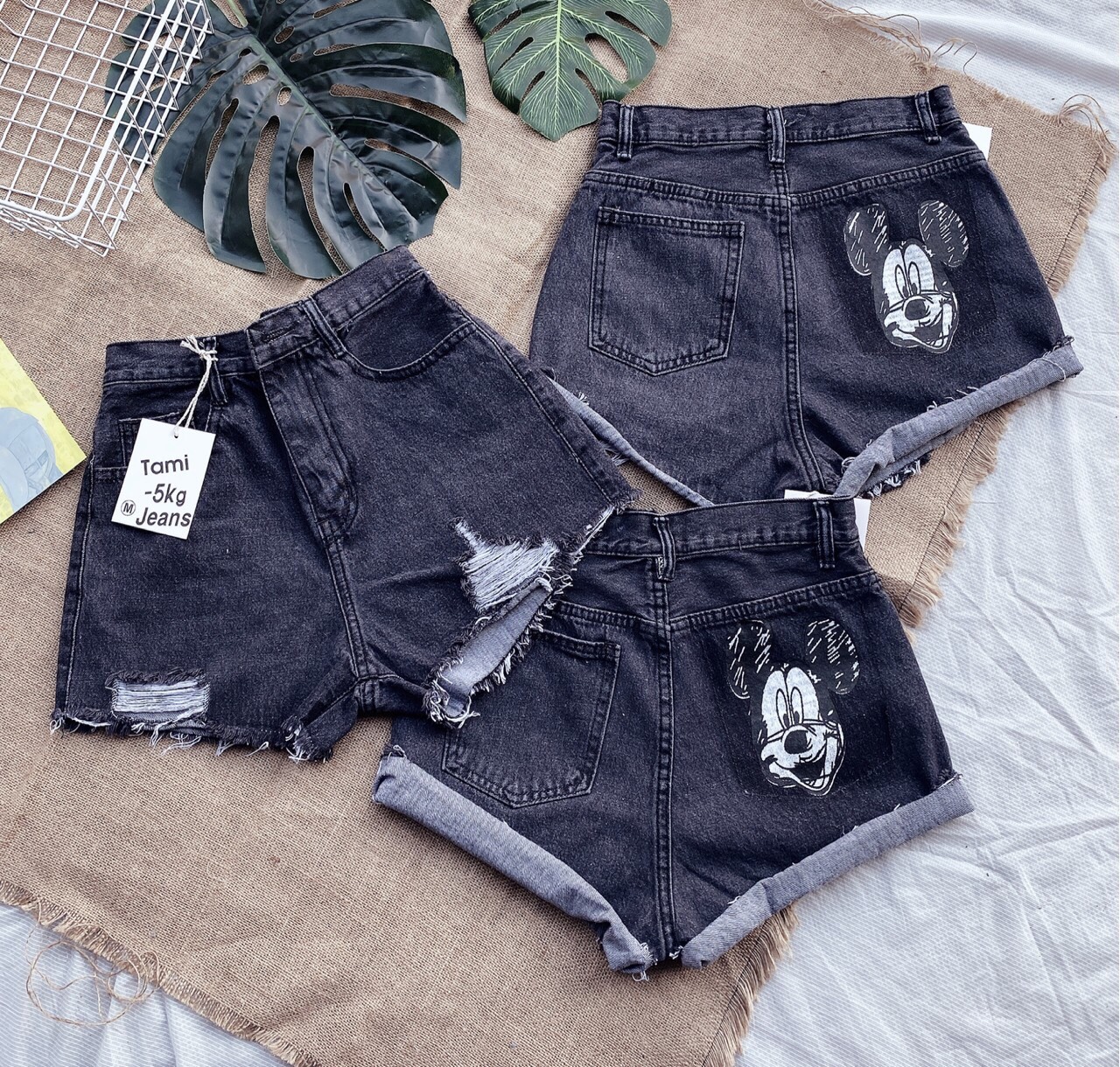 [HCM]QUẦN SHORT JEAN NỮ TÚI SAU IN MICKEY XINH XẮNLƯNG CAO SIÊU ĐẸP-JT39