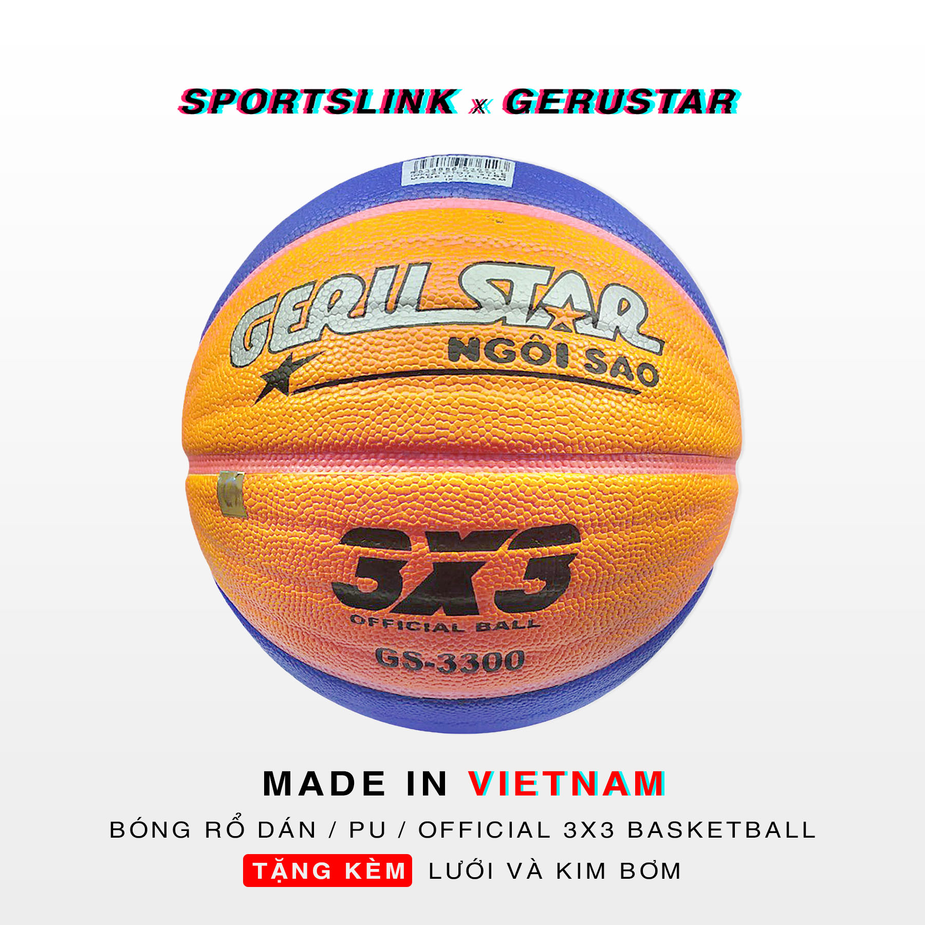 Bóng rổ dán Gerustar 3X3 PU GS-3300 (Banh size 6 - cân nặng size 7 - chuẩn quốc tế)