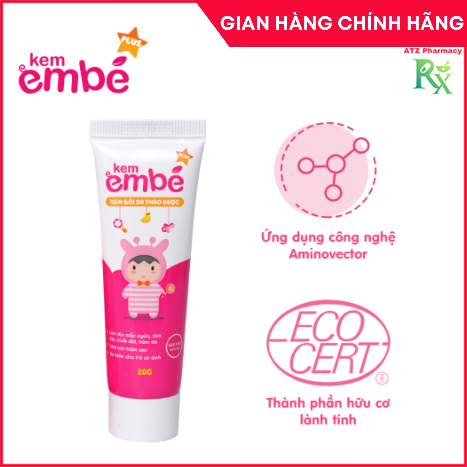 Kem Em Bé Plus mẫu mới - Giúp giảm ngứa nhanh  rôm sảy, mụn nhọt, mẩn ngứa, muỗi đốt, hăm da - 20g - ATZ Pharmacy