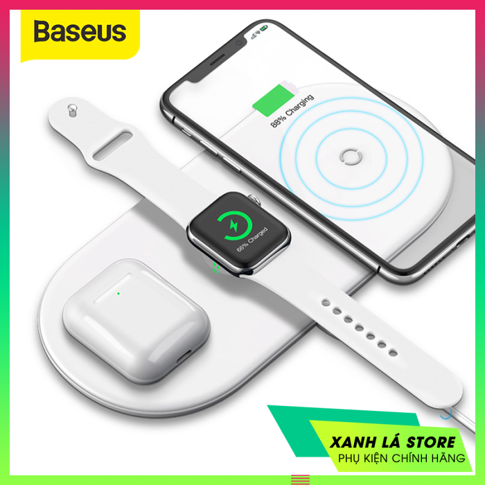 Bộ sạc không dây Baseus Smart 3 in 1 Wireless Charger For Phone, Apple Watch, Airpods (18W Max, Wireless Quick Charger)