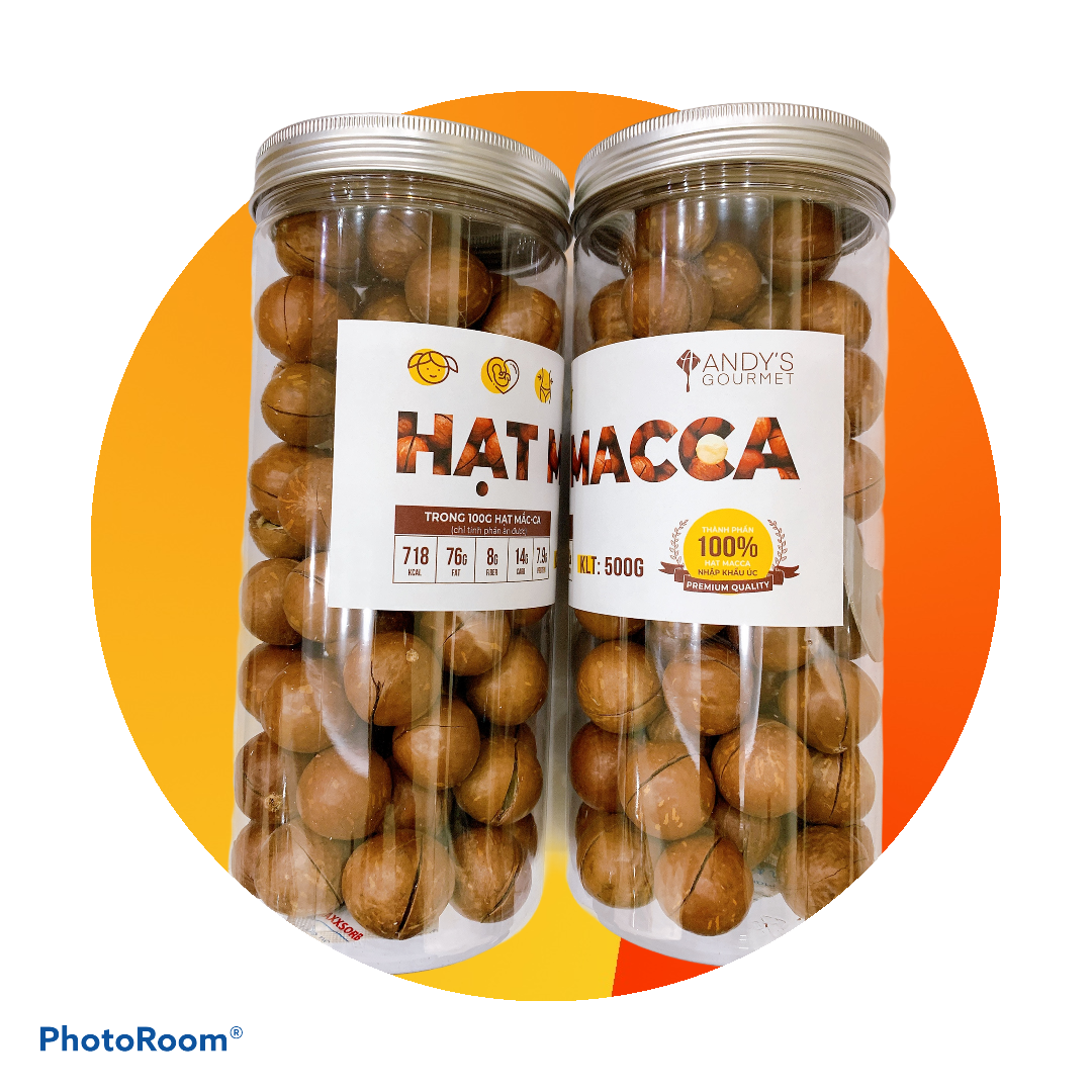 1kg Hạt Macca nứt vỏ Úc - Combo 2 Hộp nhựa cao cấp 500gr - Hạt mắc ca Úc chưa tách vỏ thực phẩm dinh dưỡng dành cho mẹ bầu, trẻ em, giảm cân - Andy's Gourmet - Đồ ăn vặt giảm cân