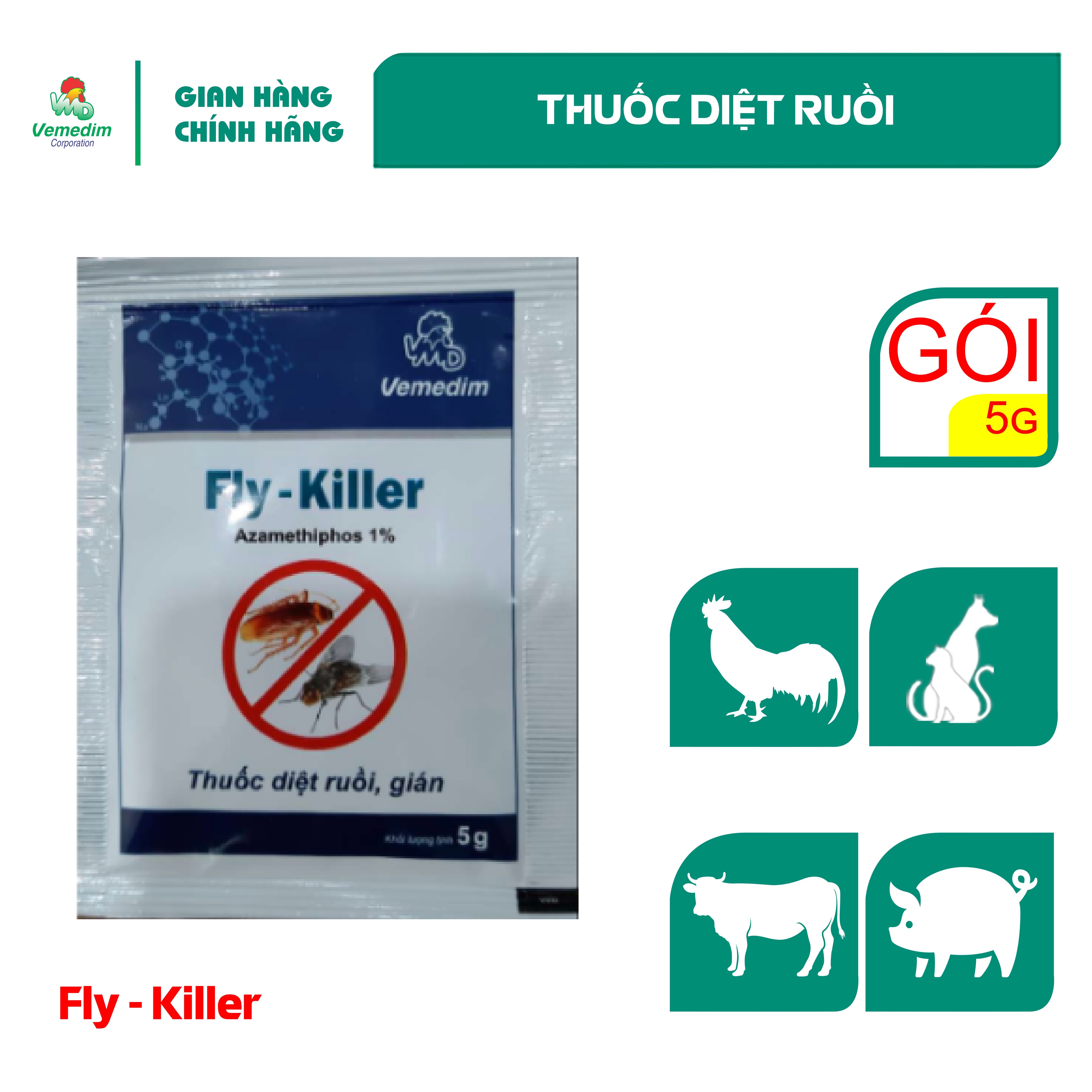 "Hoàn tiền đến 10%" Vemedim Fly-Killer Diệt ruồi, gián ở chuồng trại, lò mổ, nhà ở (Set 10 gói 5g)