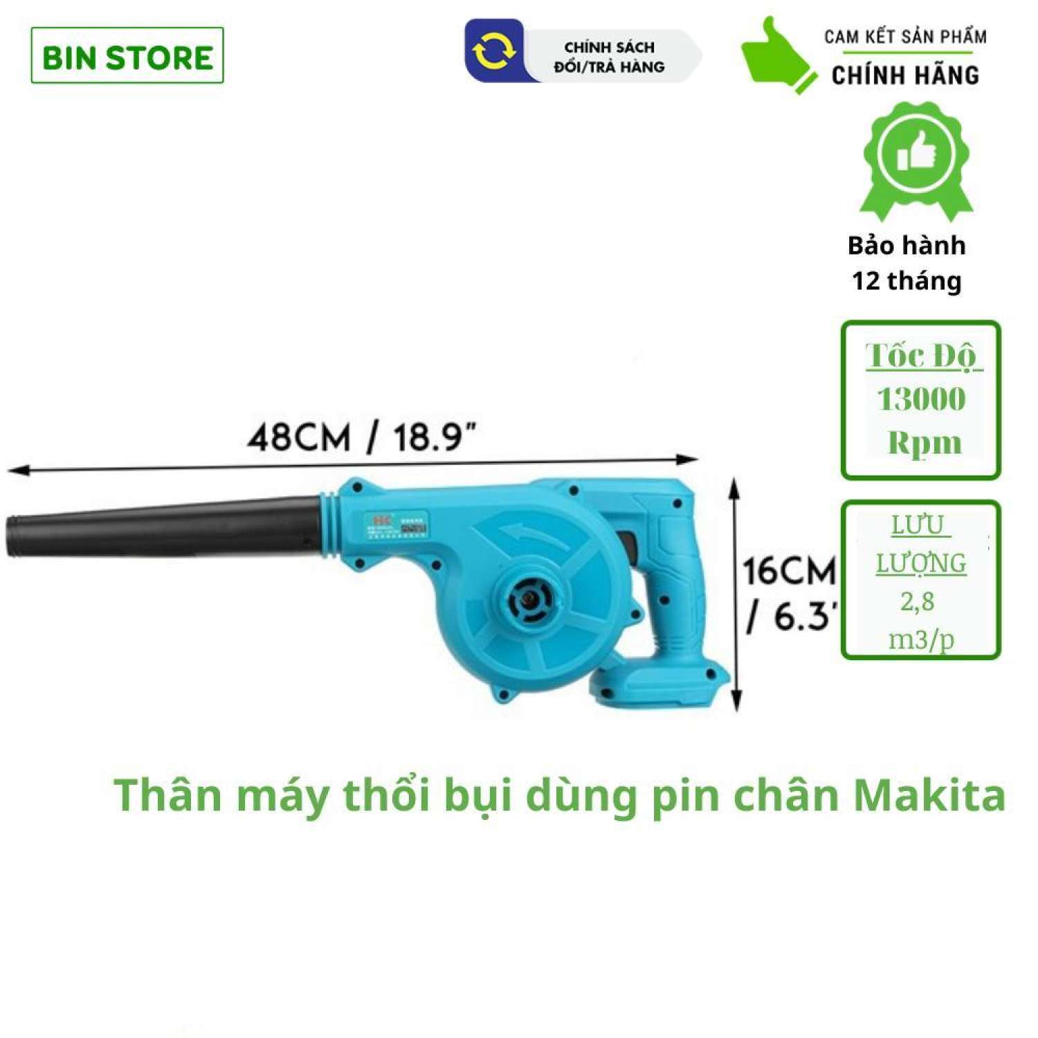 Thân máy thổi bụi dùng pin, sài chung chân pin 4cm makita 18v, Cực khỏe