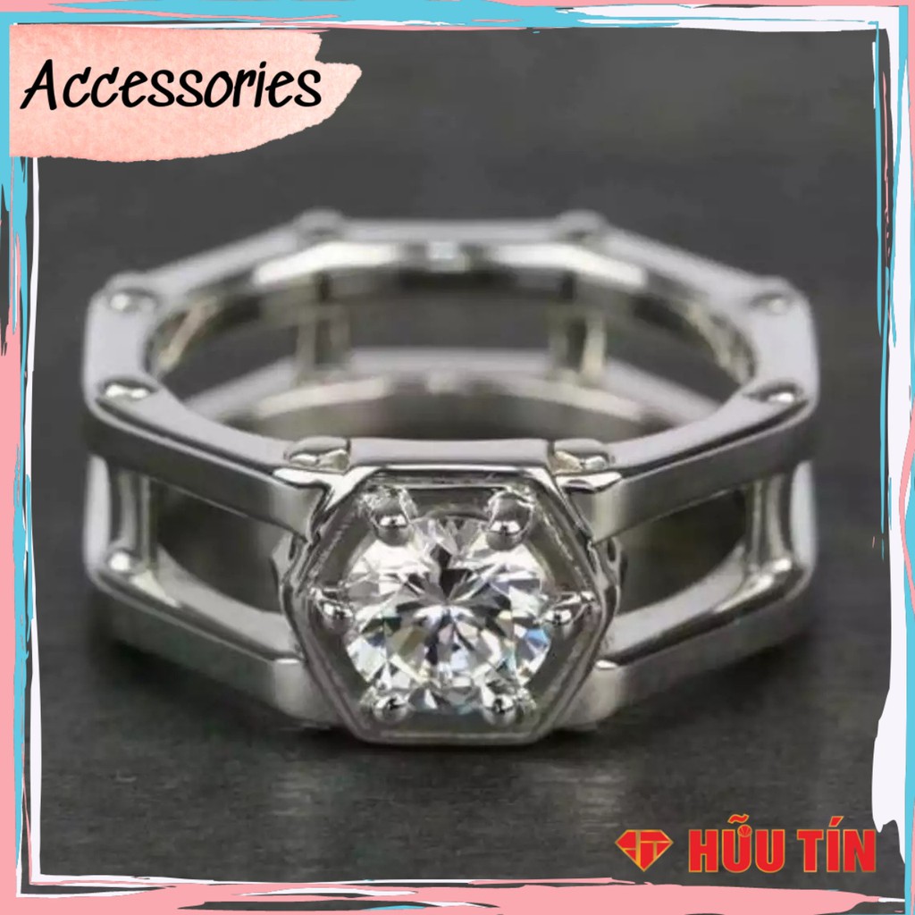 Nhẫn mạ bạc s925 đính đá zircon cs12 unisex mujur