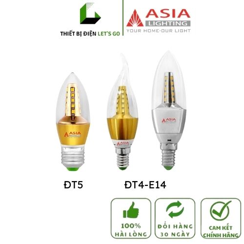 Đèn led tròn trang trí kiểu nến đui e14, e27 asia