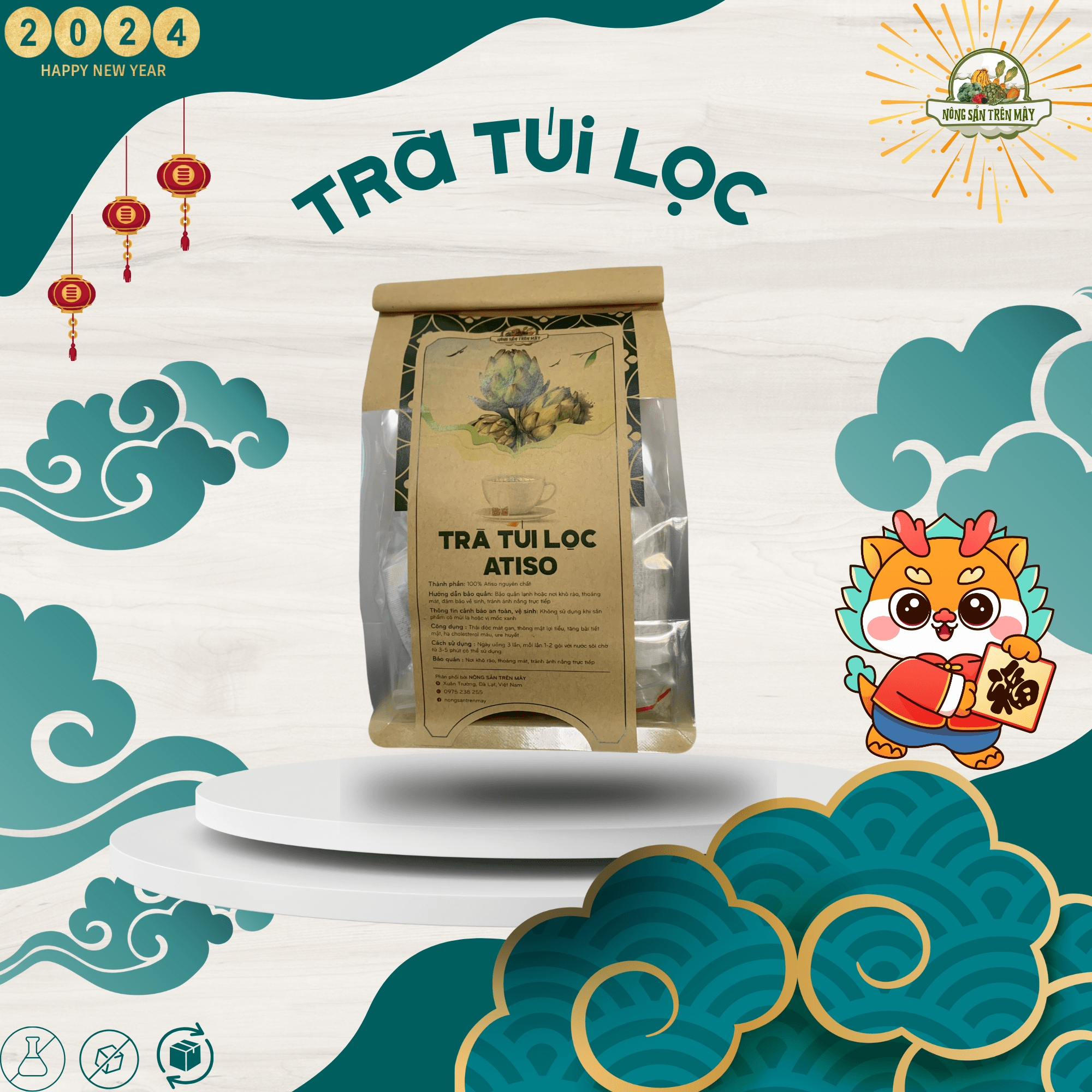 Trà túi lọc atiso đặc sản đà lạt 100 túi 200gram - minh tiến farm