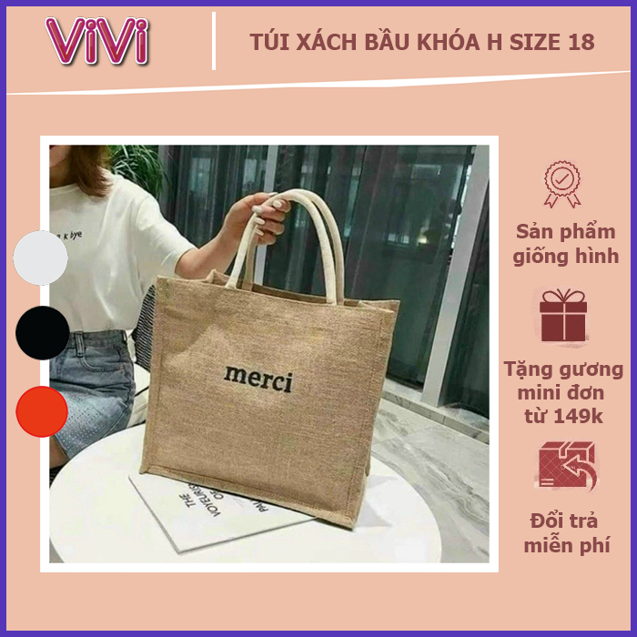 _ Túi cói Merci, Túi quai xách du lịch ViVi T023, Túi xách đi chơi chất lượng cao - ViVi Boutique