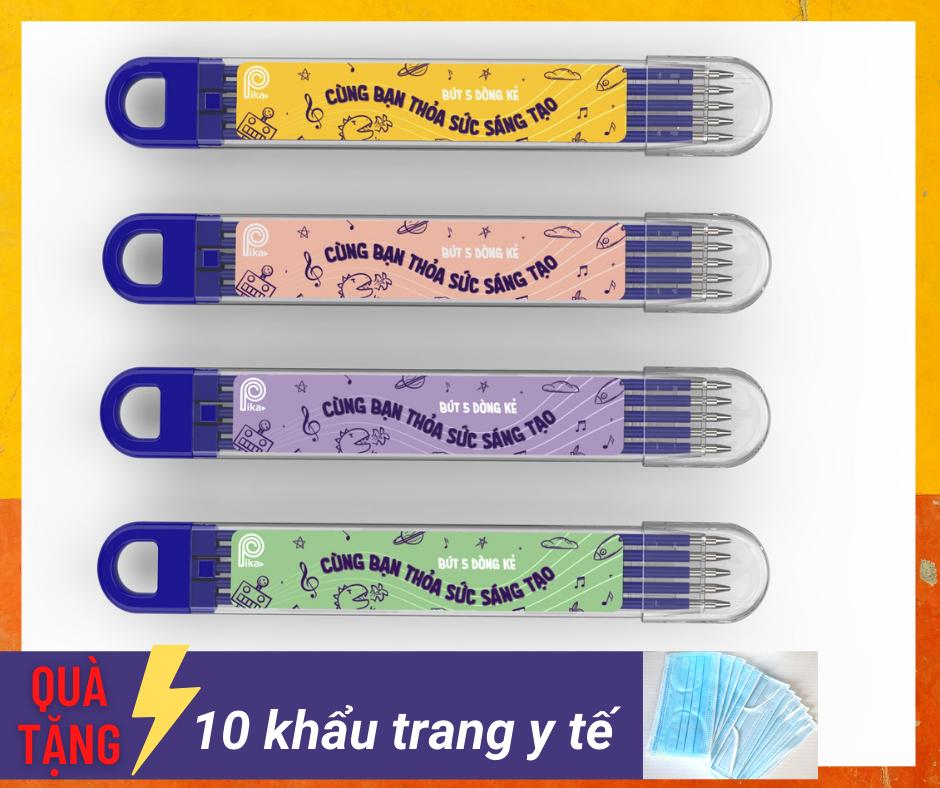 Combo 4 bút 5 dòng kẻ pika - tặng 10 khẩu trang y tế