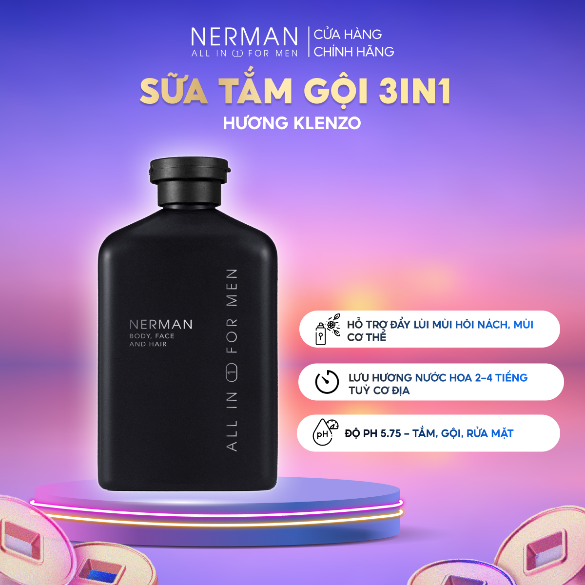 Sữa Tắm Gội Hương Nước Hoa Cao Cấp Gentleman 3-In-1 Nerman 350ml