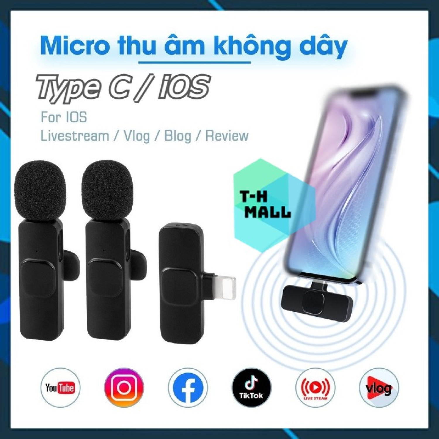 Bộ Mic Cài Áo Micro Thu Ghi Âm Không Dây Khử Tiếng Ồn Livestream Quay Video Trực Tiếp Cổng cho điện thoại ip ios type C