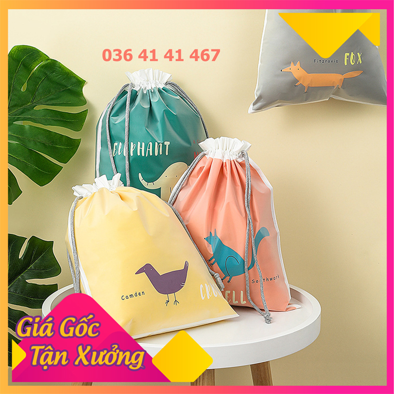 1 túi lụa dây rút - nhiều hình thú siêu dễ thương đựng đồ du lịch đa năng giày dép đồ trang điểm