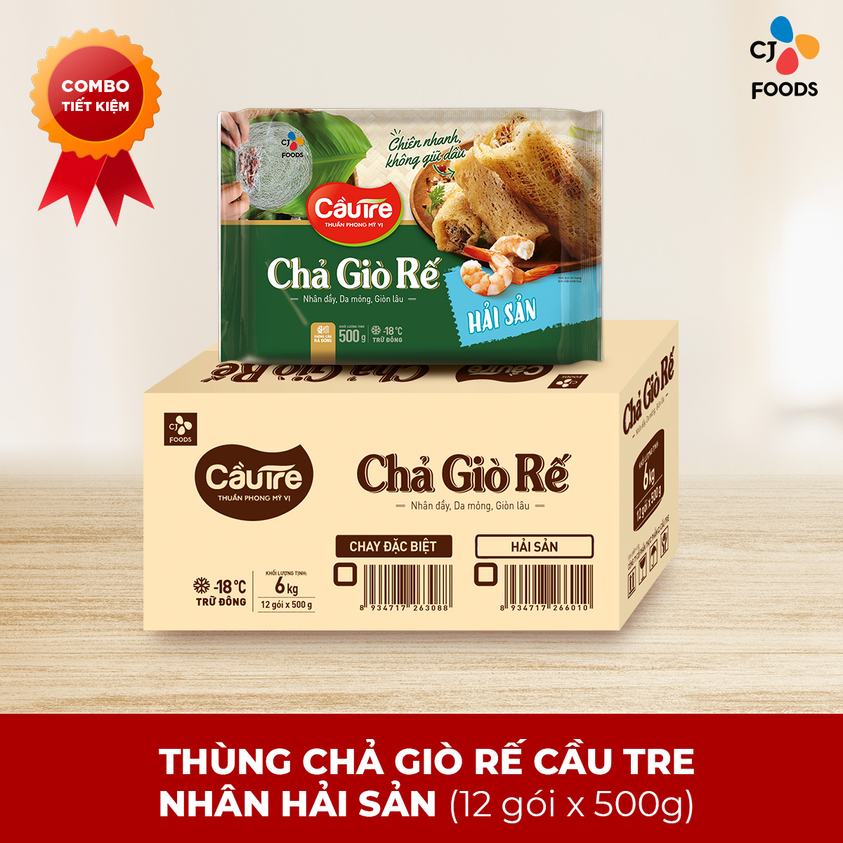 Thùng 12 gói Chả giò rế Cầu Tre nhân Hải sản