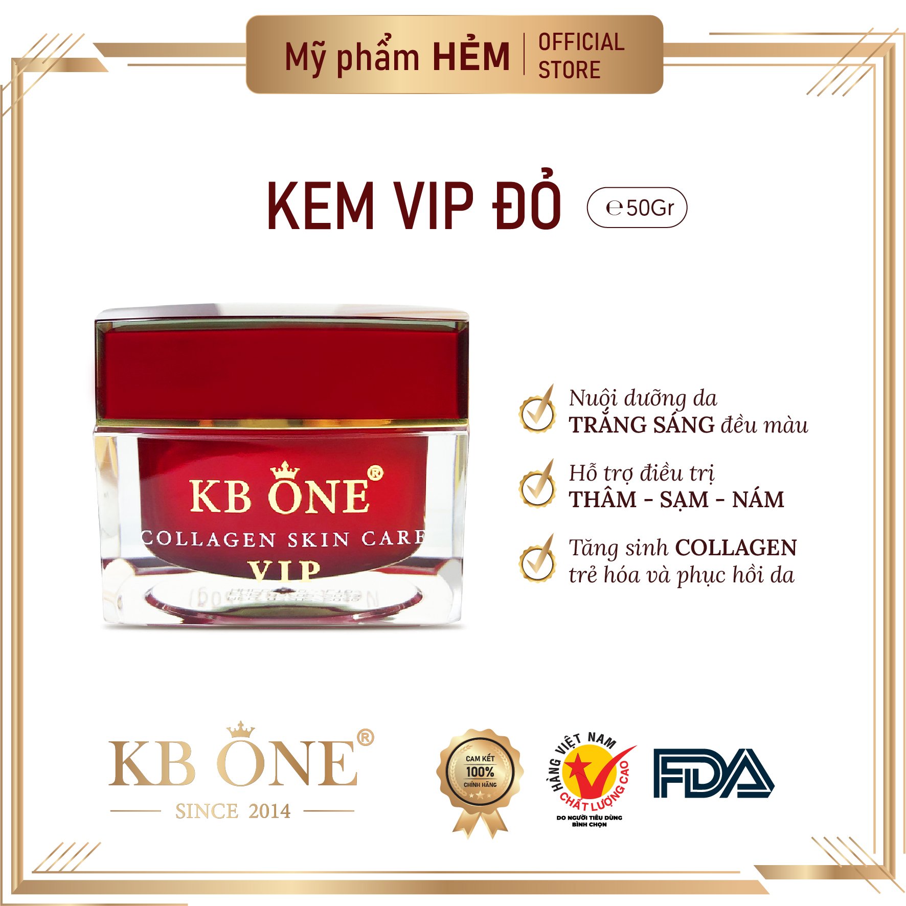Kem Trắng Da Mặt Cao Cấp KB.ONE VIP Đỏ 50g - Hộp Lớn
