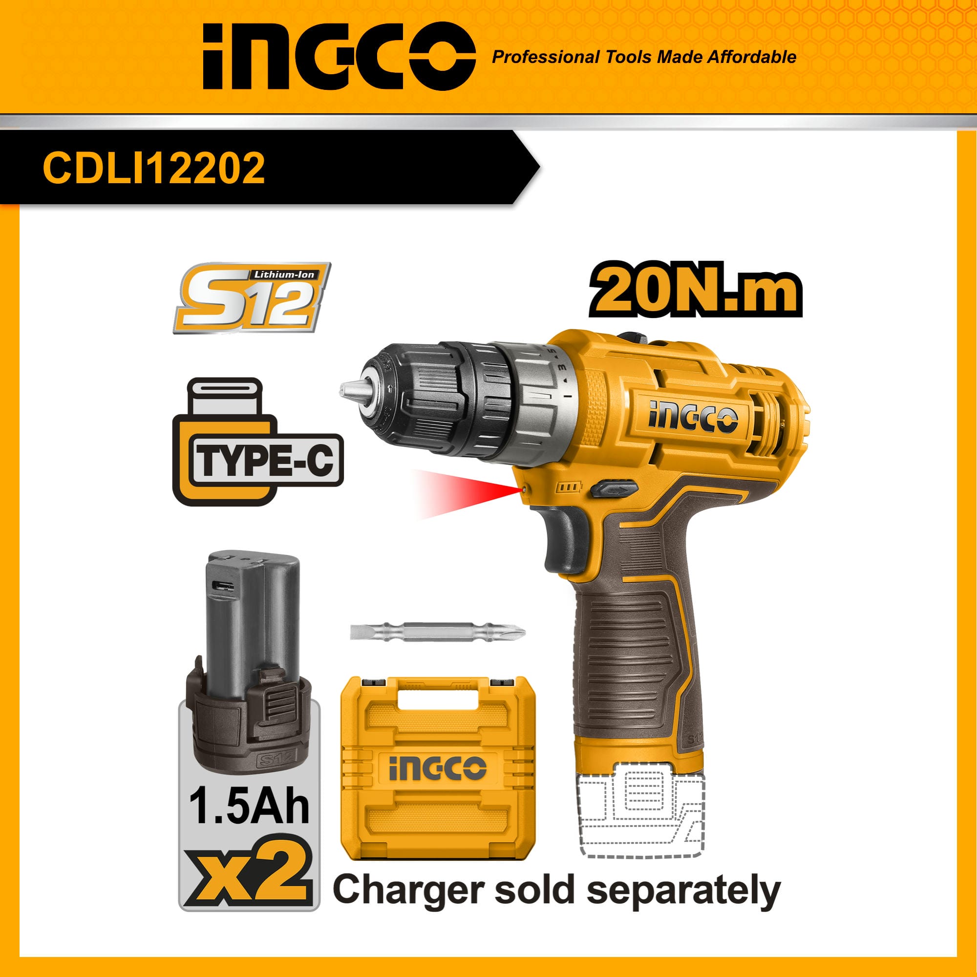  INGCO CDLI12202 Máy khoan pin 12V 