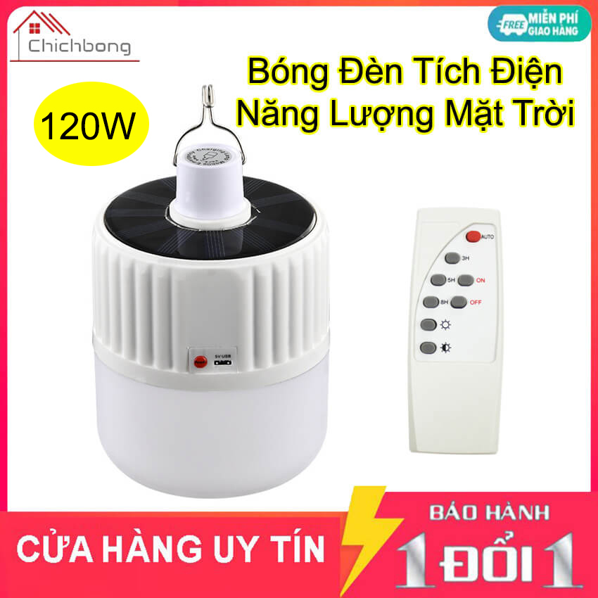 Bóng đèn Led tích điện năng lượng mặt trời 120W có sạc kèm điều khiển từ xa, đèn năng lượng mặt trời 120W sạc tích điện có điều khiển, đèn tích điện 120w