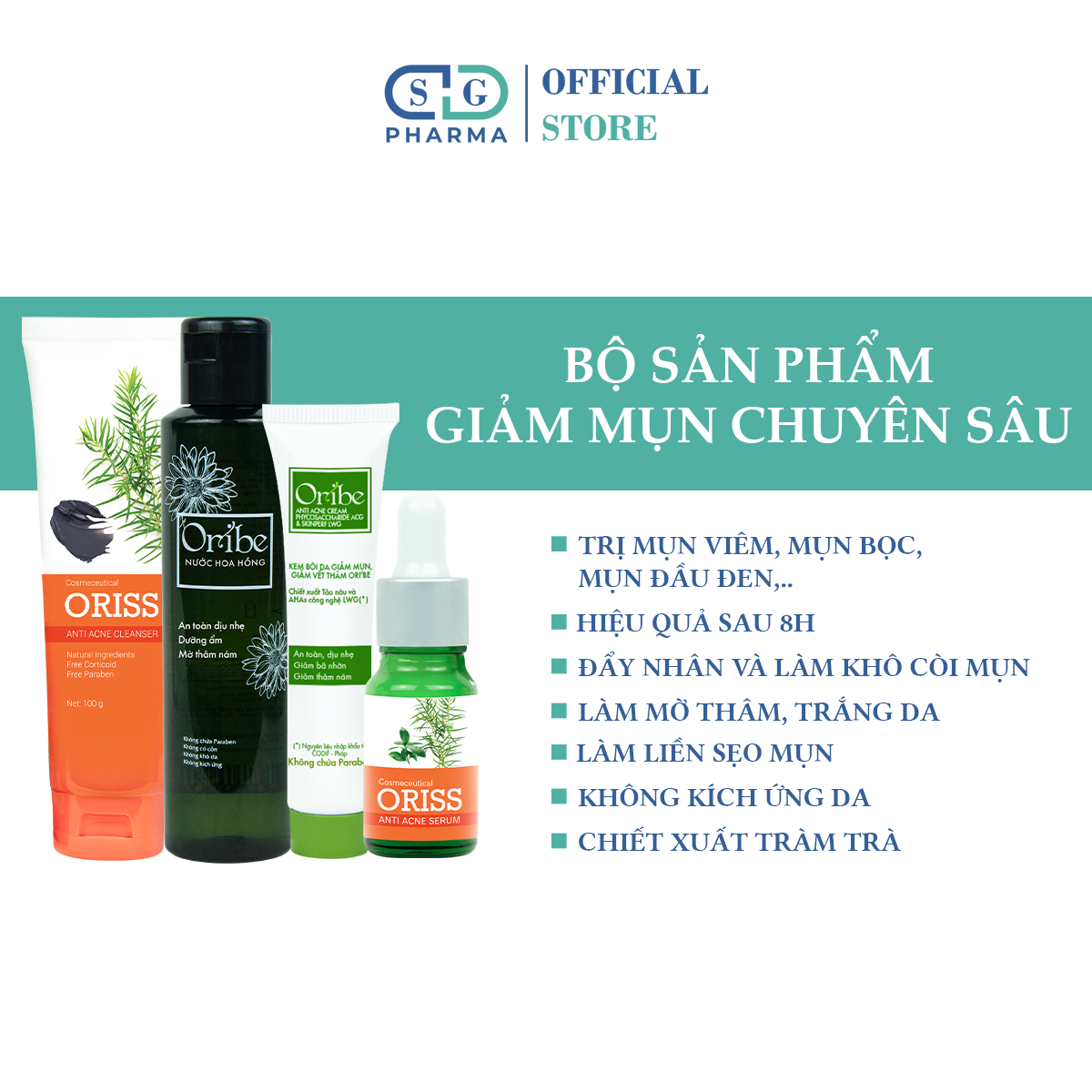 Combo chăm sóc da mụn chuyên sâu oribe ngừa mụn, sạch da, đánh bay vết thâm