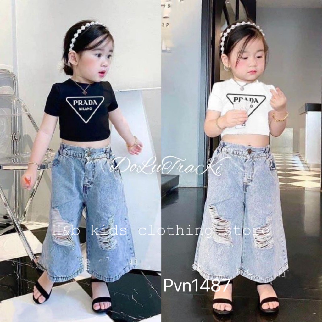 SALE SET ÁO CROP TOP QUẦN JEAN DÀI BÉ GÁI 1018KG