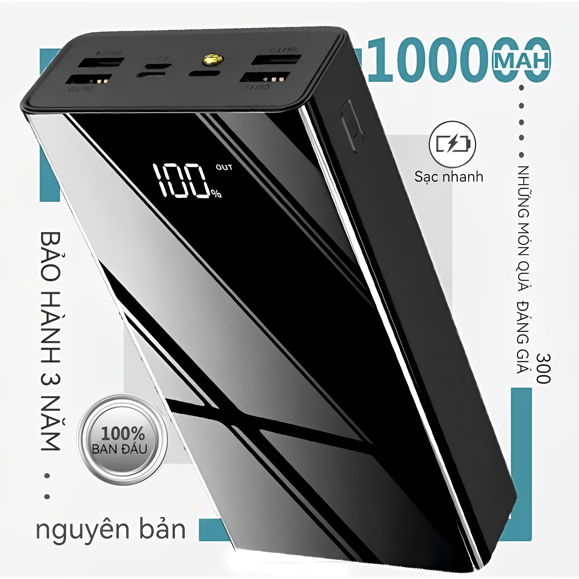 Sạc dự phòng 100 100000mah hoàn toàn mới sạc nhanh dung lượng lớn 3 đầu vào 4 đầu ra màn hình kỹ thuật số thông minh Đèn LED Sạc dự phòng di động