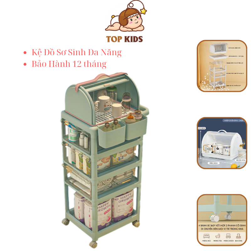 Kệ đựng đồ sơ sinh đa năng yeyi cho bé kết hợp tủ đựng bình sữa có bánh xe tiện lợi