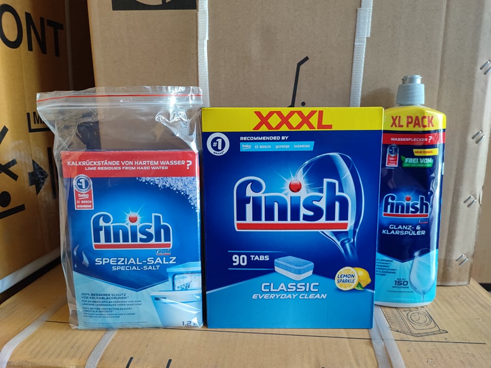 Combo finish viên rửa classic 90 viên/power essential 80v + muối 1.2kg + nước làm bóng 750ml