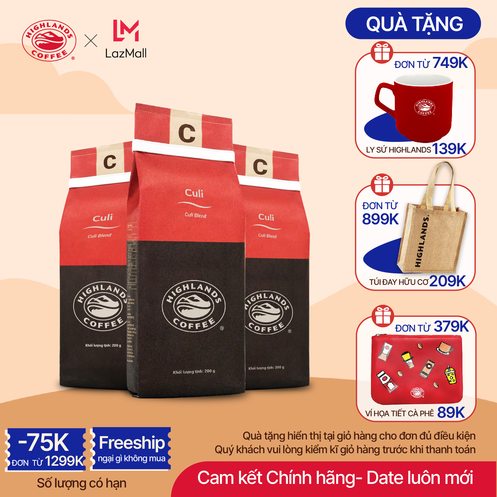 Combo 3 Cà phê rang xay Culi Highlands Coffee 200g