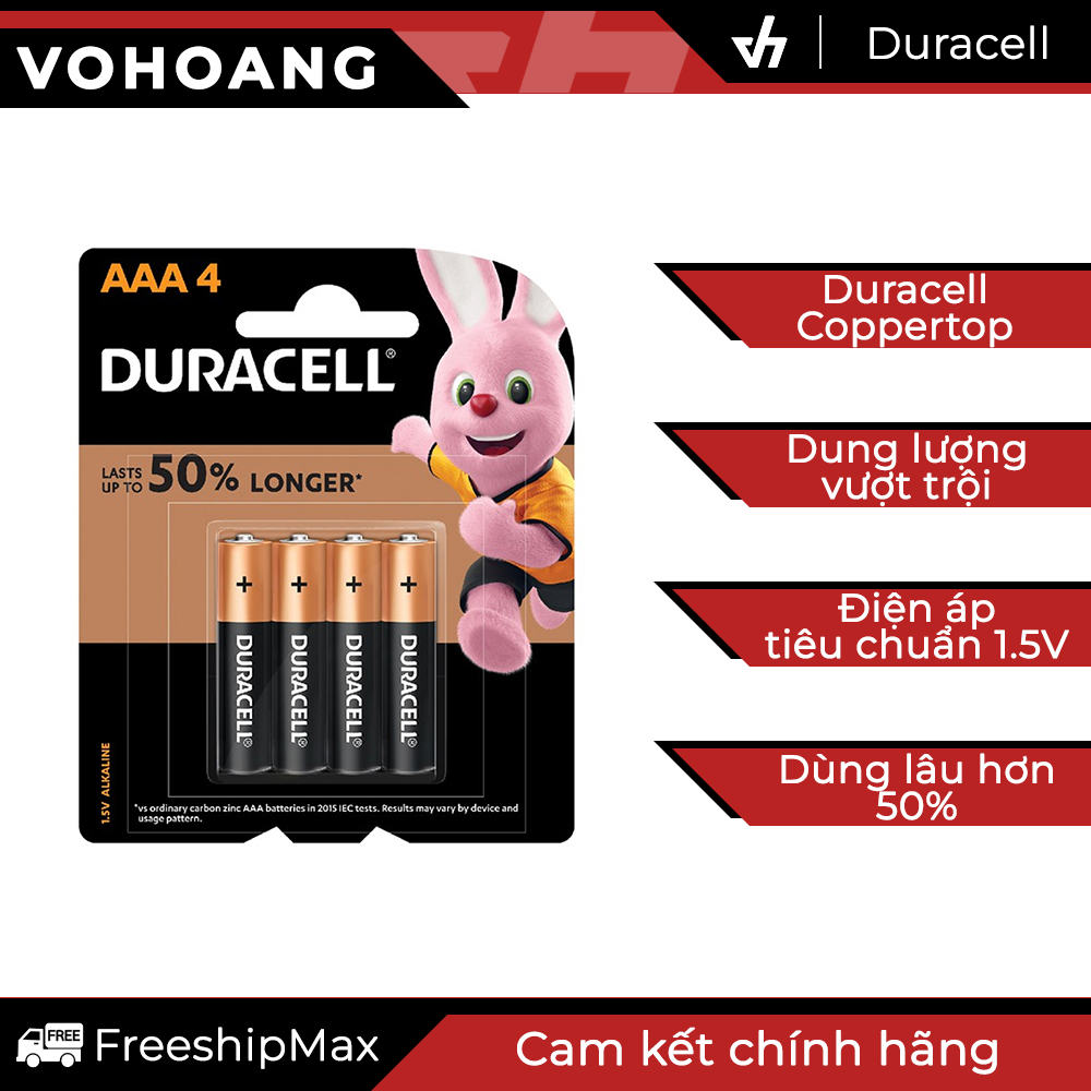 Pin đũa AAA loại tốt dung lượng cao chống chảy - Vỉ 4 viên Duracell Coppertop