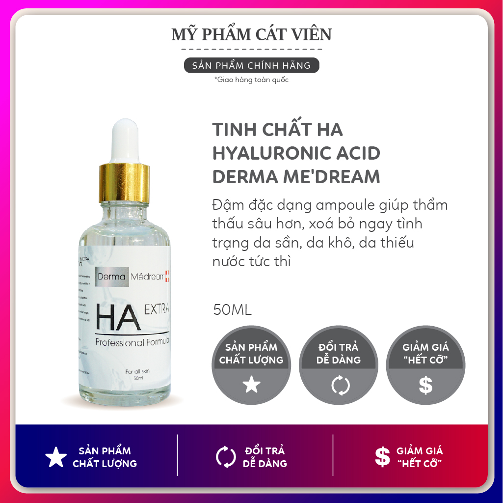 Serum tinh chất HA Derma, dưỡng ẩm cấp nước, kiềm dầu căng bóng da, se khít lỗ chân lông, trẻ hóa da - size nhỏ 50m