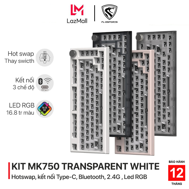 Bộ KIT bàn phím cơ chơi game không dây FL-Esports MK750 RGB 3 Mode  - Mạch xuôi - Sẵn foam - 3 chế độ kết nối Type-C, Bluetooth, 2.4G - Pin 3000mAh