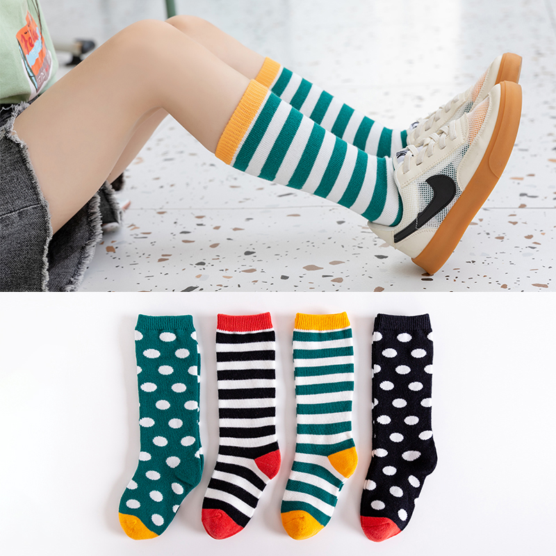 Tất Bê Bé Gái Em Bé Bằng Cotton Chấm Bi Họa Tiết Sọc Ngọt Ngào Đầy Màu Sắc Vớ Cao Mềm Dễ Thương Thời Trang, Vớ Dài Trẻ Em