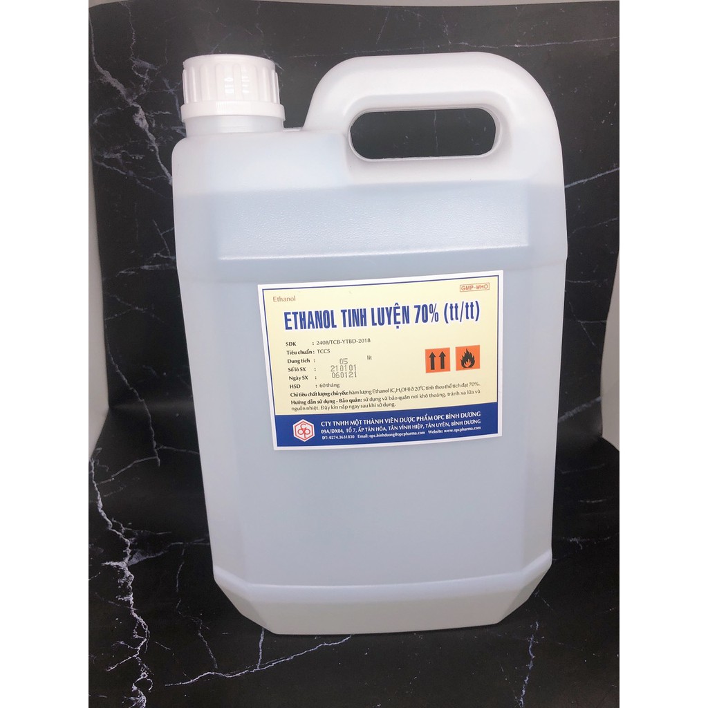 🌟 CỒN SÁT KHUẨN 70 ĐỘ ETHANOL 70% CAN 5 LÍT, CTY DƯỢC OPC (RỬA TAY KHÔ)