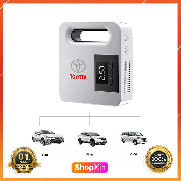 Bơm lốp xe ô tô Toyota (Trắng) Đồng Hồ Led Tự Ngắt Cao Cấp - Hàng sản xuất ủy quyền chính hãng - Bảo Hành 12 Tháng Đổi Mới