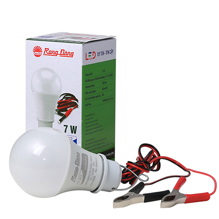 Bóng đèn LED BULB Rạng Đông 12-24VDC 7W Model: LED A60N1 12-24VDC 7W, gồm dây kẹp - Điện Dân Dụng.