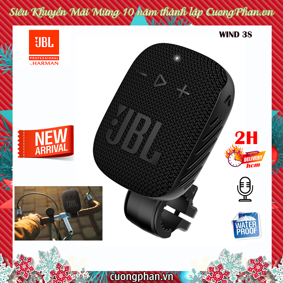 Loa bluetooth jbl wind 3s màu đen - gắn treo xe đạp xe máy thuận tiện, leo núi trekking - hàng chính hãng pgi