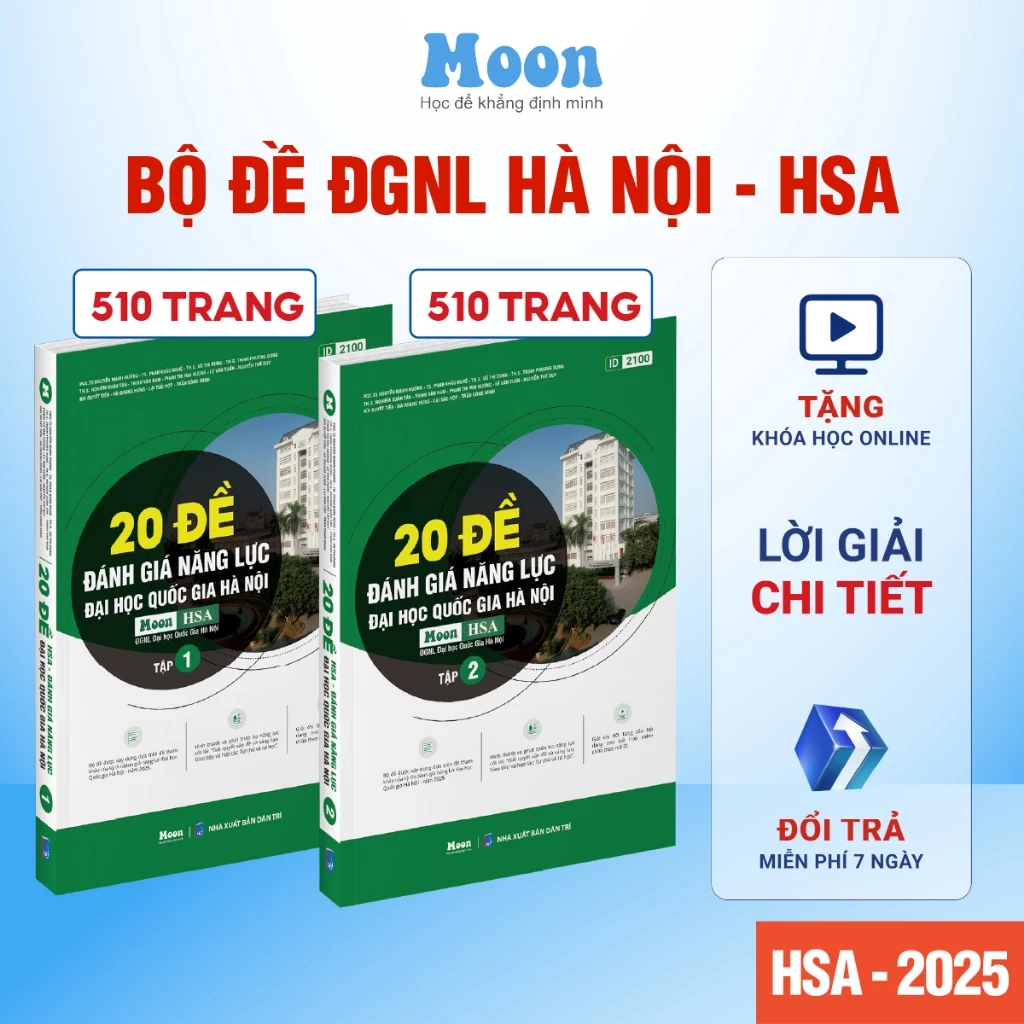   HSA 2025  Sách ID 20 Đề Đánh Giá Năng Lực Đại học Quốc Gia Hà Nội Moonbook 