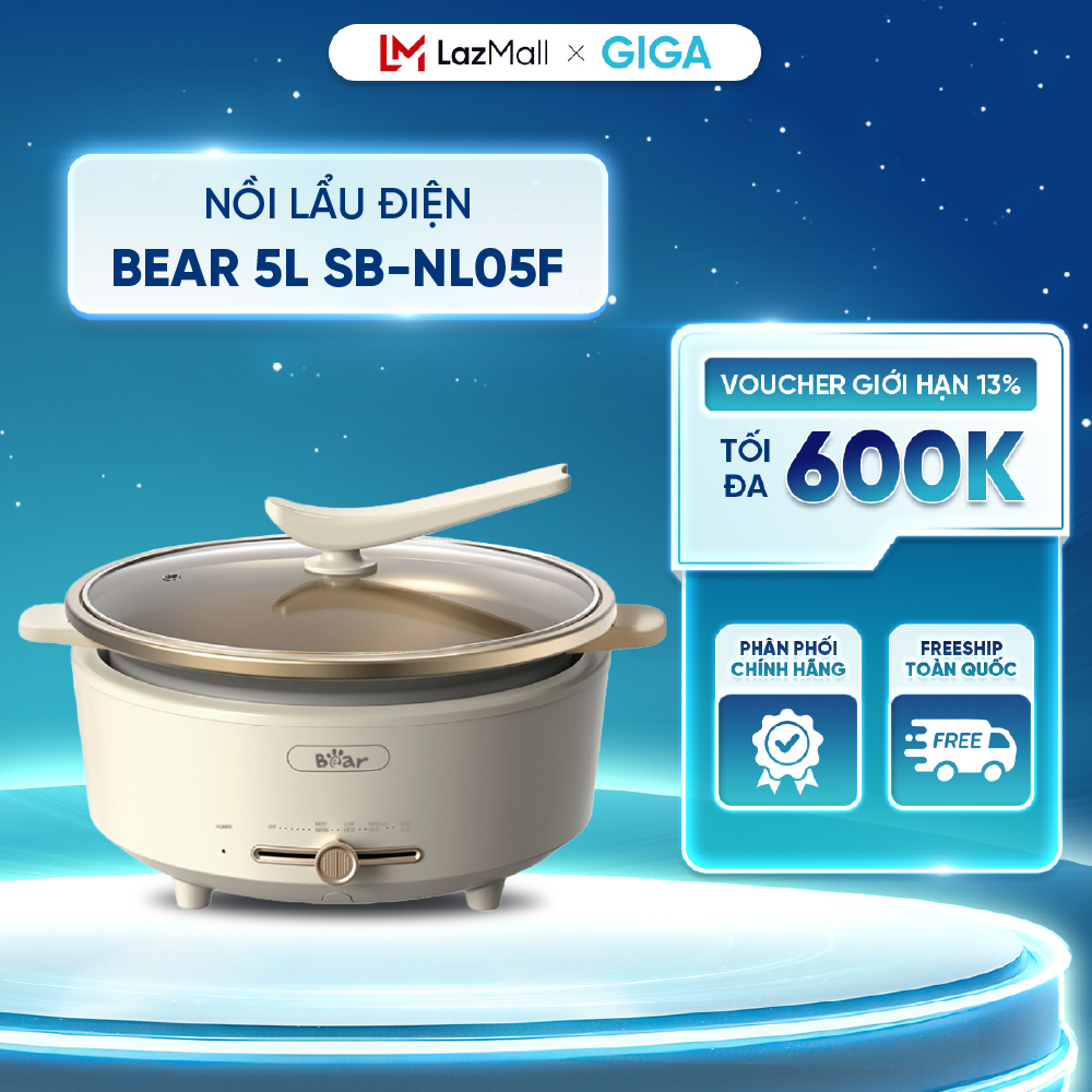 Nồi Lẩu Điện Bear 5L SB-NL05F - Công suất 1500W - 4 mức nhiệt