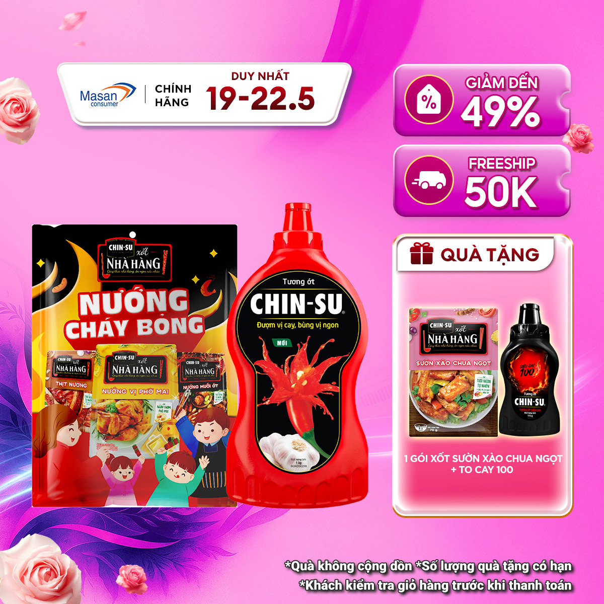 Combo xốt CHIN-SU nướng cháy bỏng (1túi xốt Thịt nướng mới 80gr + 1túi xốt nướng muối ớt 80gr + 1túi xốt nướng phô mai 80gr) + Tương ớt Chin-su 1kg
