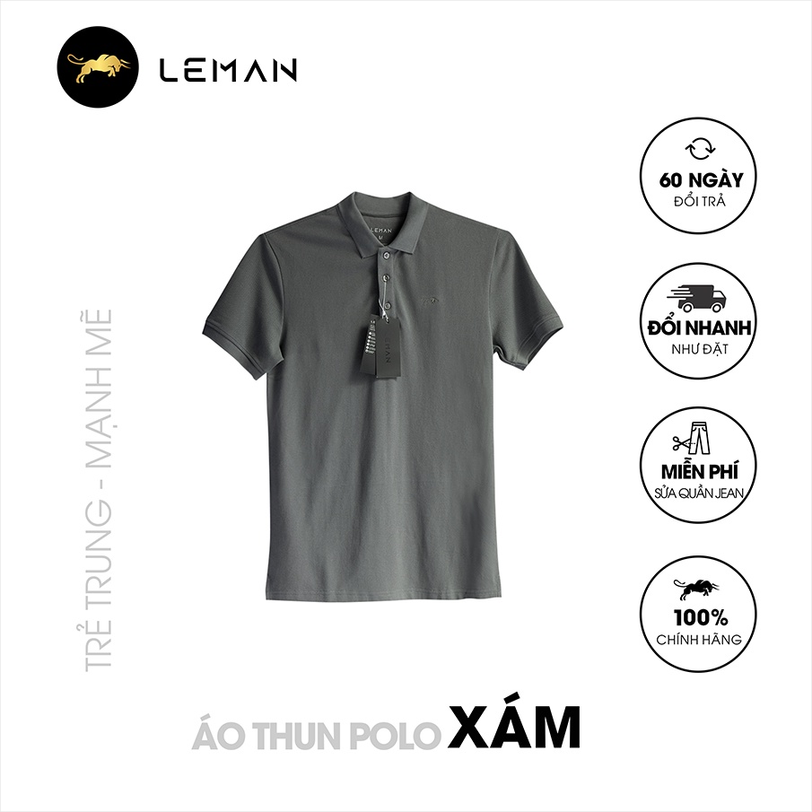 Áo thun Polo nam Leman xám trơn - Regular Form