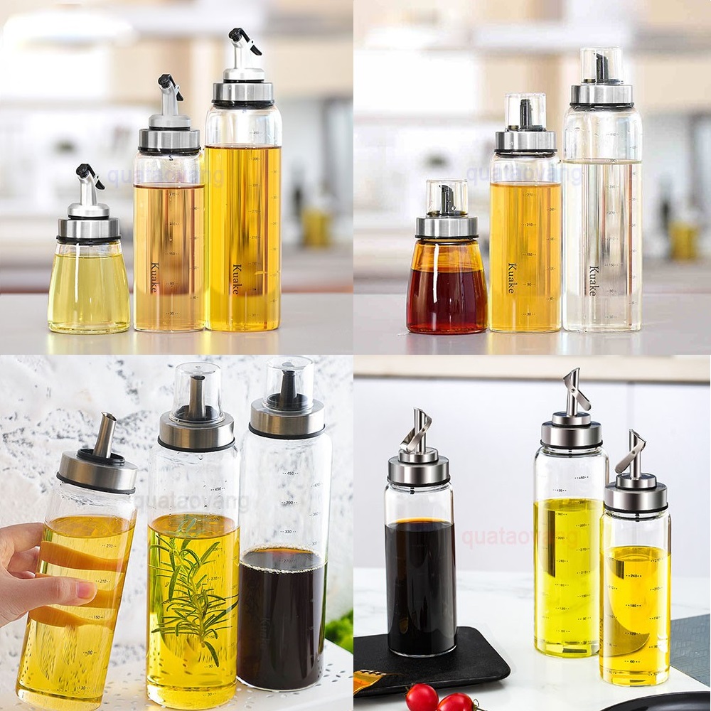 Chai Đựng Dầu Ăn Thủy Tinh Chia Vạch Có Vòi Chiết Rót Tiện Lợi, Dung Tích Từ 160ml - 500ml