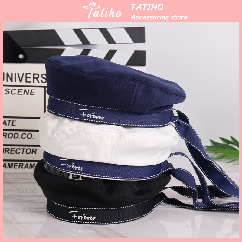 HCM - Mũ Nón Thủy Thủ Beret Nồi Cao Cấp Thời Trang Xuân Thu Phối Ruy Băng Nơ Phong Cách Hàn Quốc - Mã NV020